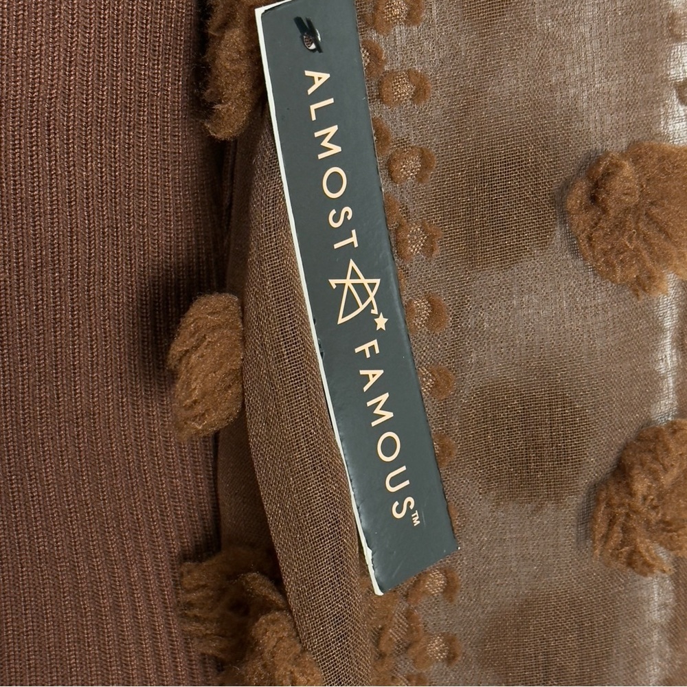 NWT Almost Famous Brown Knit Midi Dress with Floral Sheer Sleeves Size L - Picture 7 of 8